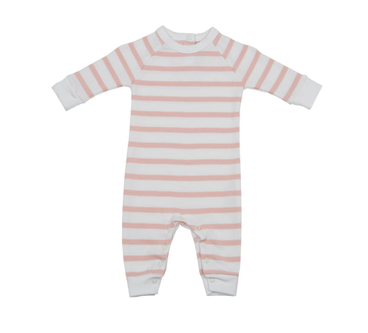 Dusty Pink & White Breton Striped All-in-One