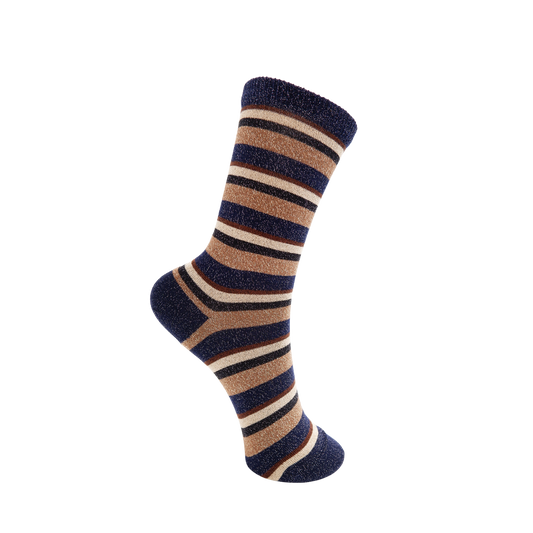 Brandi Striped Sparkle Socks - Dark Navy