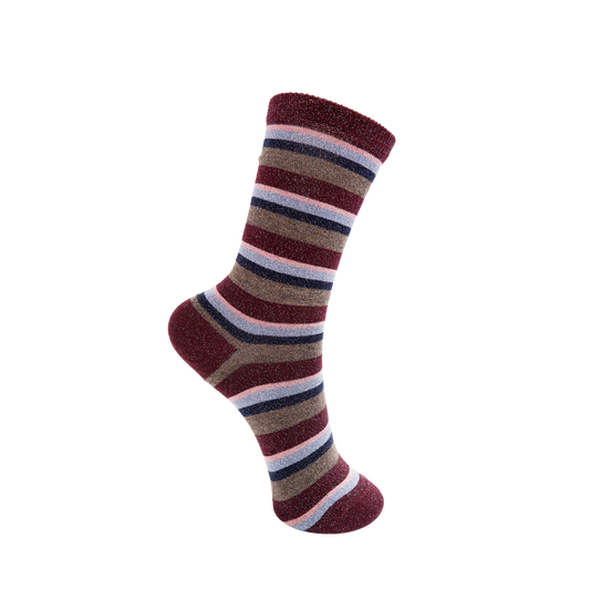 Brandi Striped Sparkle Socks - Wine