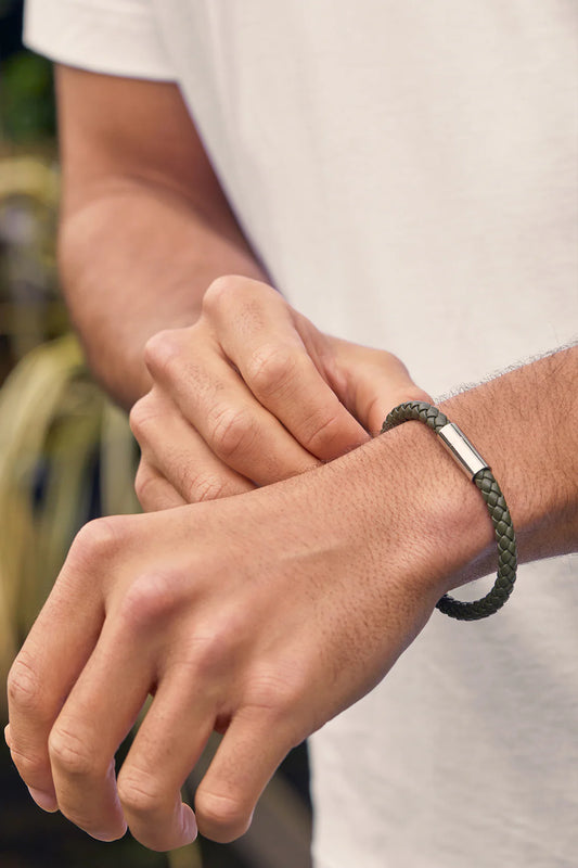 Khaki Leather Cord Bracelet