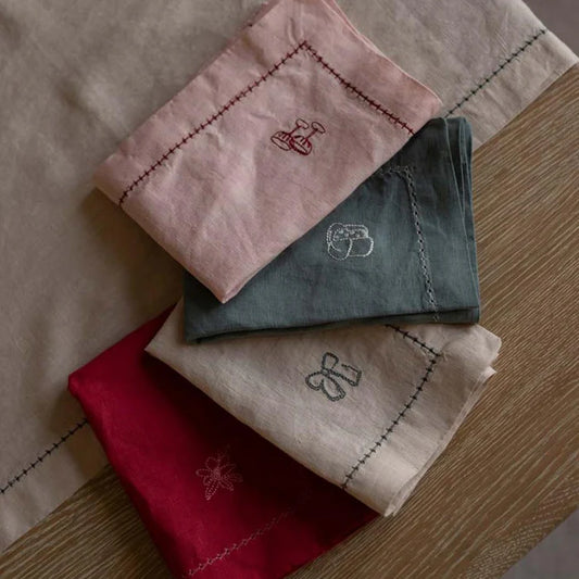 Set of 4 Embroidered Linen Napkins