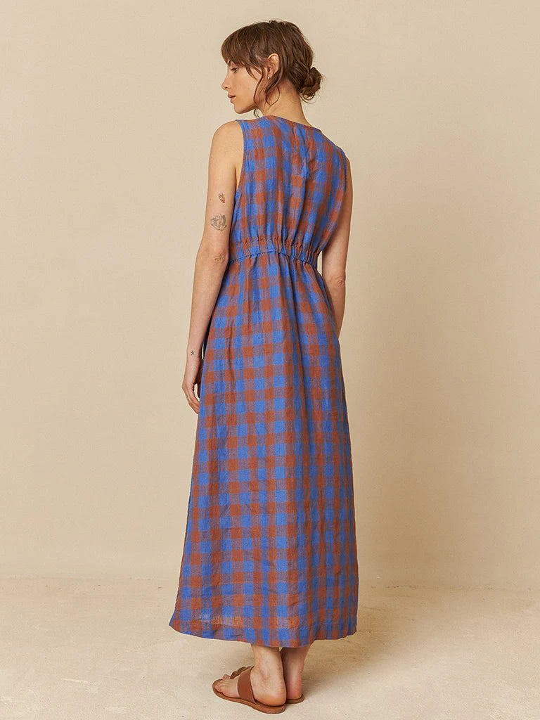 Blue Brown Check Dress