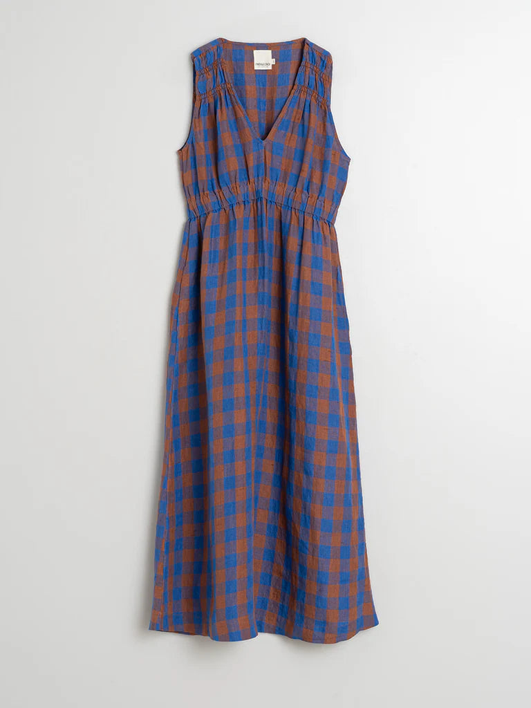 Blue Brown Check Dress