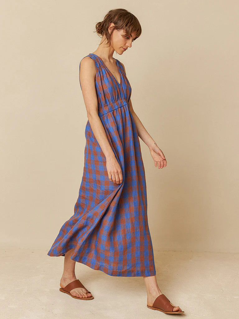 Blue Brown Check Dress