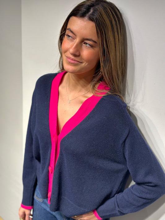 Navy Fucsia Cardigan