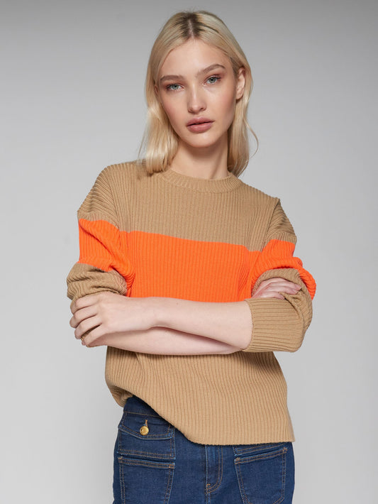 Ecru & Orange Colour Block Jumper