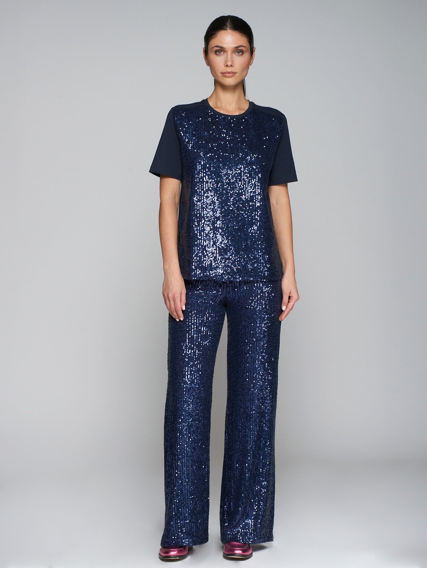 Navy Sequin Trousers