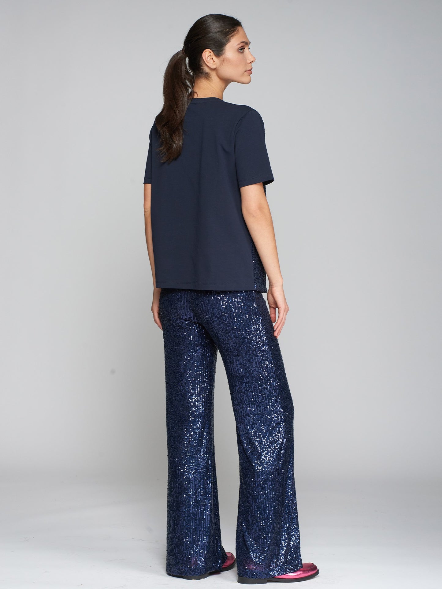 Navy Sequin Trousers