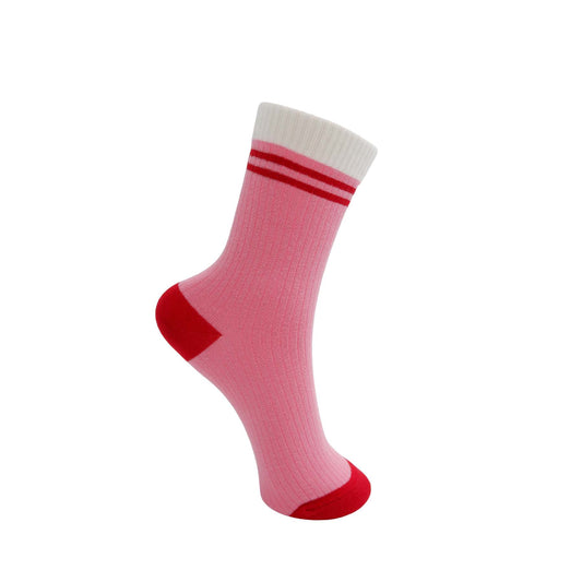 Geena Contrast Sock in Pink/Red